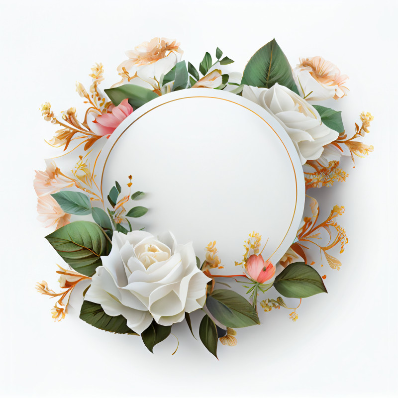 White Flower Circle Frame