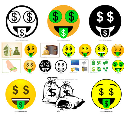 Diverse Collection of Money Vectors and Emojis