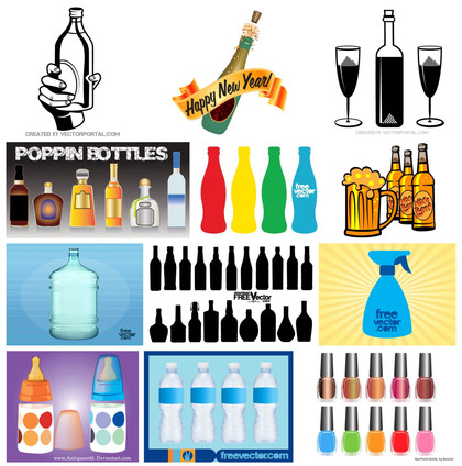 Creative Collection: Diverse Vector Designs of Bottles