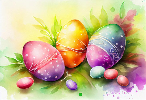 Watercolor Colorful Easter Eggs on Colorful Background Image