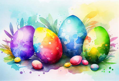 Watercolor Colorful Easter Eggs Background
