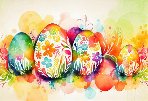 Watercolor Colorful Easter Eggs Background Image