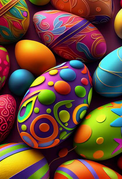 Colorful Easter Eggs on Colorful Background