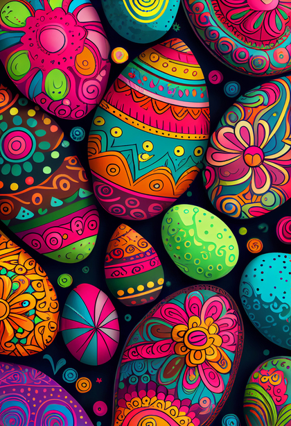Colorful Easter Eggs on Colorful Background Image