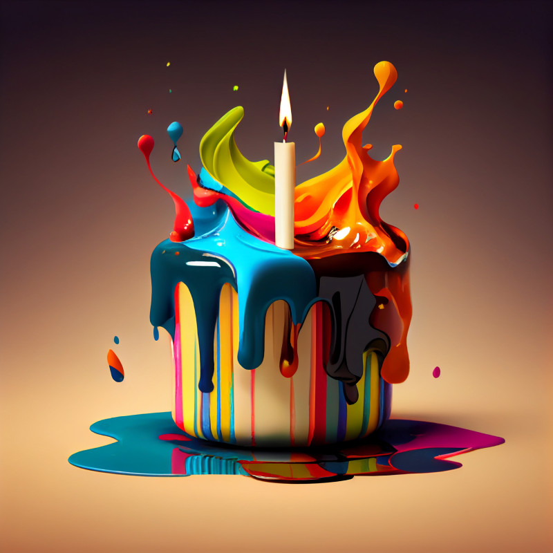 Liquid Oil Painting Birthday Cake Background Image
