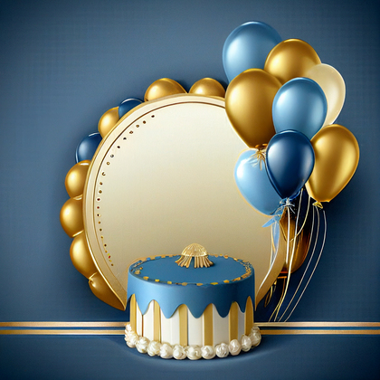 Blue and Gold Happy Birthday Card Background Image