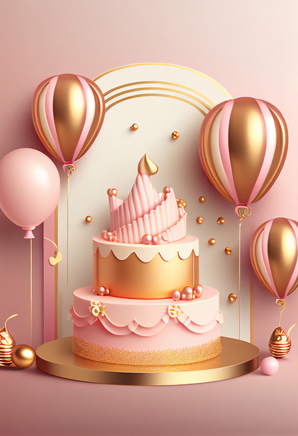 Pink and Gold Happy Birthday Card Background Image