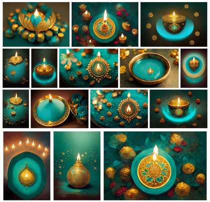 Turquoise Splendor: 15 Free Happy Diwali Gold Diya Designs to Illuminate Your Celebrations