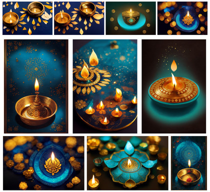 Shine Bright with Our Free Happy Diwali Gold Diya Designs on Blue Background