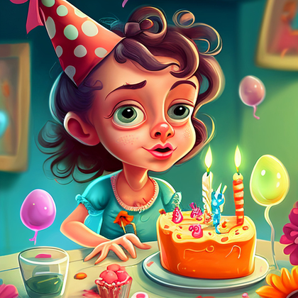 Cartoon Birthday Background with Girl Image
