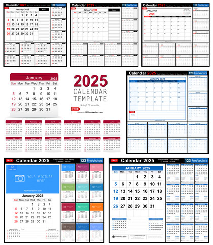 2025 Monthly Calendar Designs: Set of 7 Free Printable Templates for Your Year Ahead