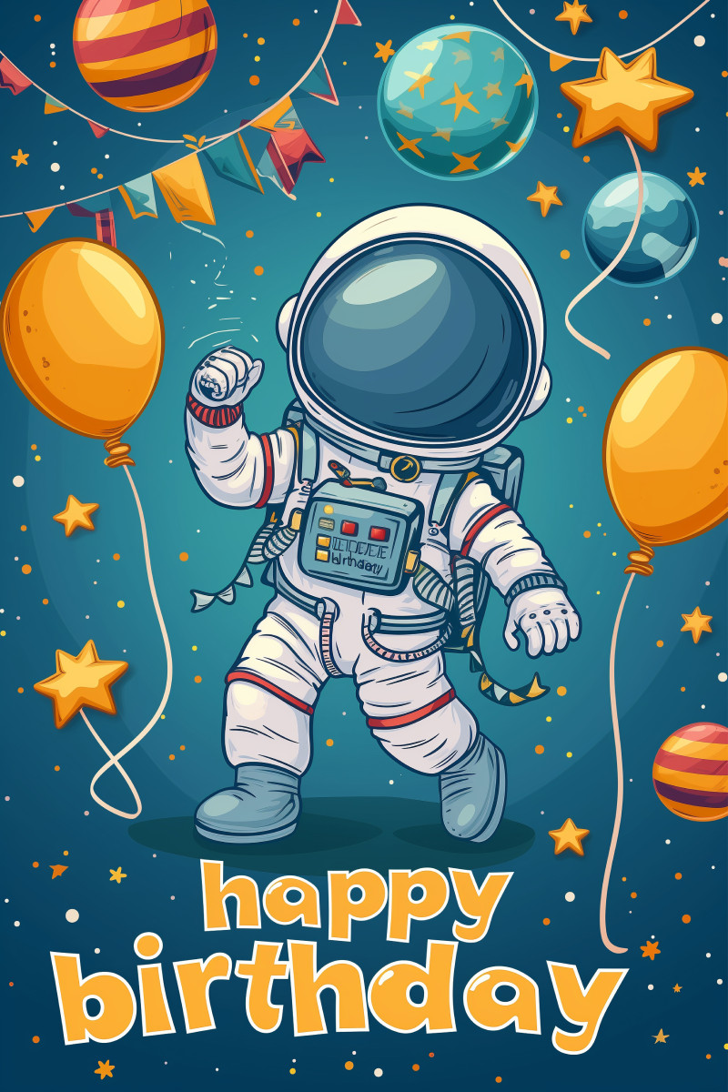 Happy Birthday Astronaut  Cartoon Character