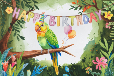 Watercolor Happy Birthday Parrot