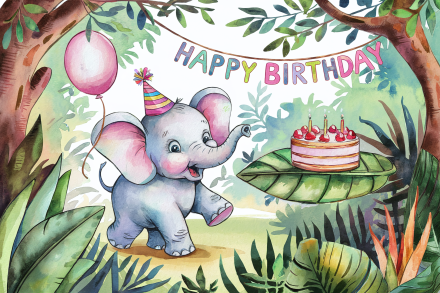 Happy Birthday Elephant in the Jungle