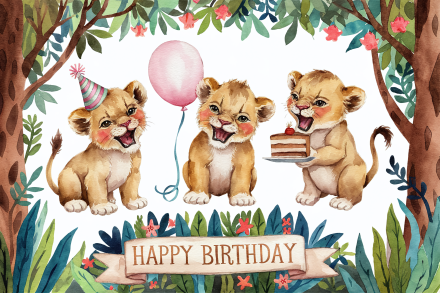 Watercolor Lion Cubs Birthday Party