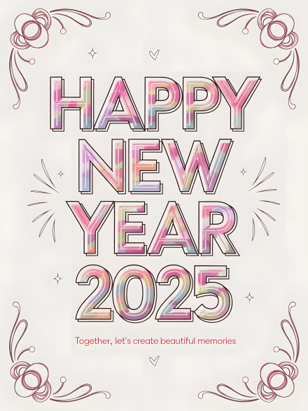 Happy New Year 2025 Pastel Typography Design