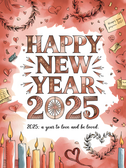 Happy New Year 2025 Watercolor Design