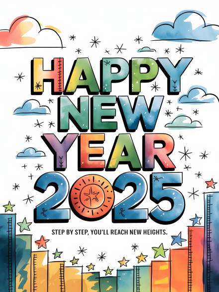 Happy New Year 2025 Watercolor Design