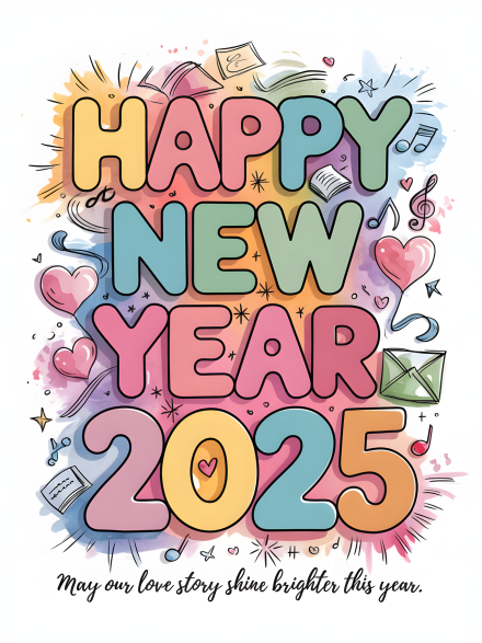 Happy New Year 2025 Romantic Illustration
