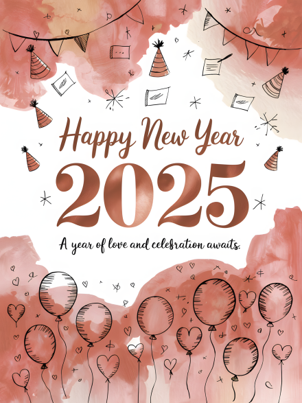 Happy New Year 2025 Watercolor Card