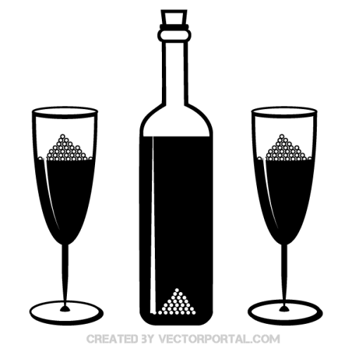 Champagne Bottle and Glasses Vector