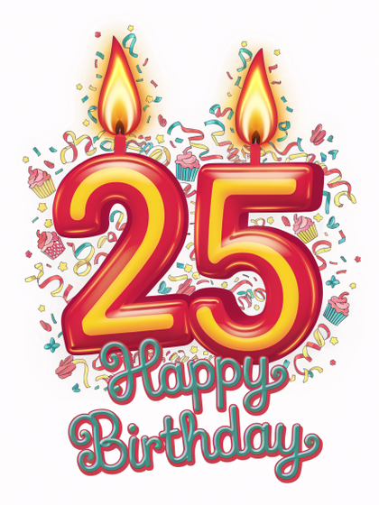 Free 25th Birthday Celebration: Happy Birthday Candles and Confetti