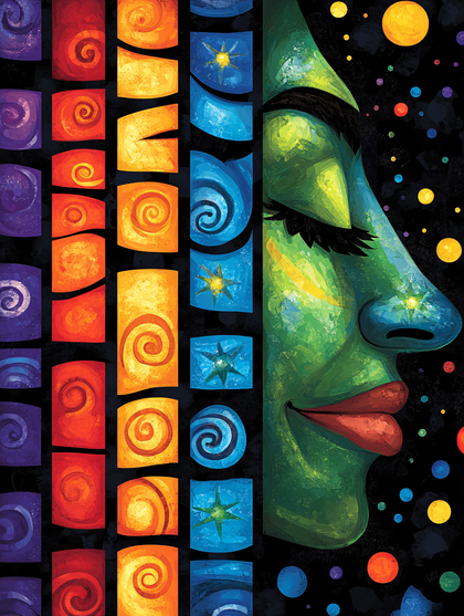 Abstract Face with Colorful Geometric Patterns
