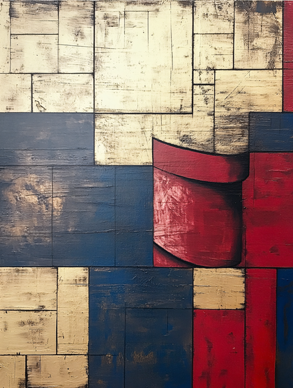 Free Download Abstract Painting with Red and Blue Geometric Shapes