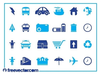 Blue Icons Set Free Vector