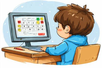 Boy Studying Calendar on Computer