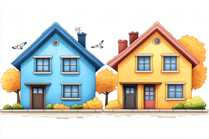 Cartoon Houses with Birds