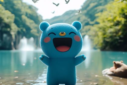 Cheerful Blue Bear in Nature