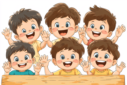 Cheerful Kids Waving
