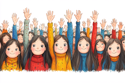 Free Download Cheerful Children Raising Hands Illustration