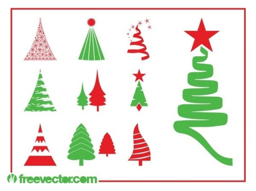 Christmas Trees Set Free Vector