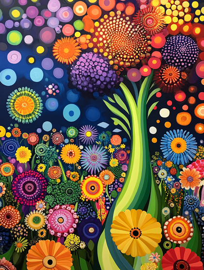 Colorful Abstract Floral Tree Painting