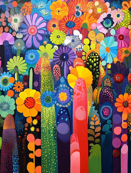 Vibrant Abstract Floral Painting with Colorful Flowers