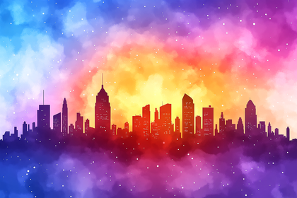 Colorful Cityscape Silhouette