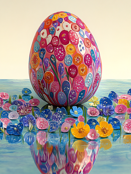 Colorful Easter Egg in Flower Field