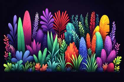 Vibrant Colorful Exotic Plants on Dark Background