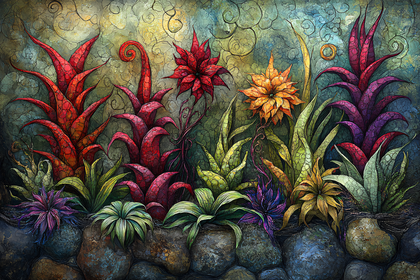 Stylized Fantasy Garden Plants Digital Art