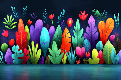 Vibrant Colorful Plants Illustration on Dark Background