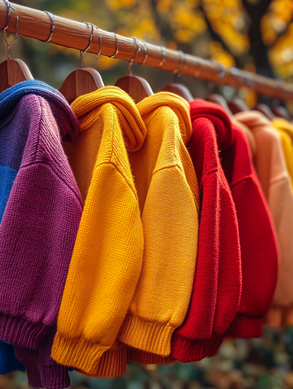 Colorful Sweaters on Hangers