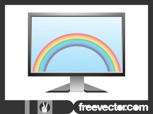 Computer Screen With Rainbow Free Vector