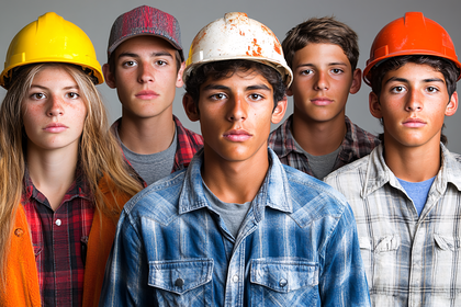 Group of Young Construction Workers in Hard Hats