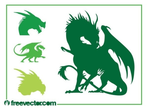 Dragon Silhouettes Set Free Vector