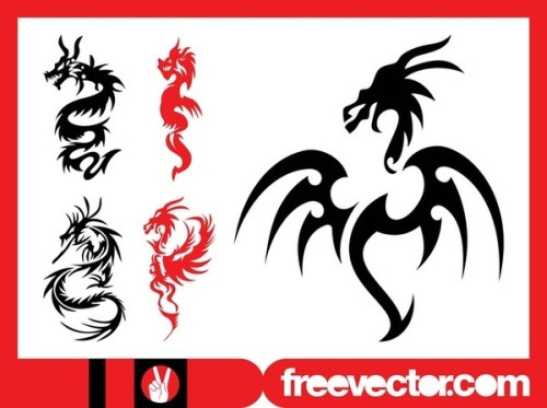 Dragon Tattoos Set Free Vector