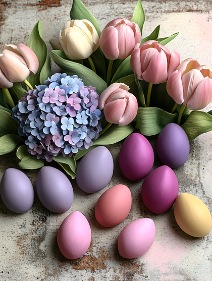 Easter Eggs and Floral Arrangement