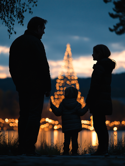 Family Gazing At Christmas Tree