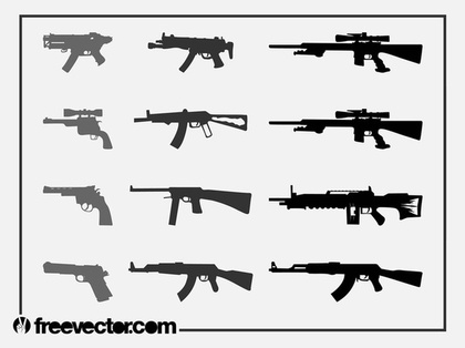 Firearms Silhouettes Set Free Vector